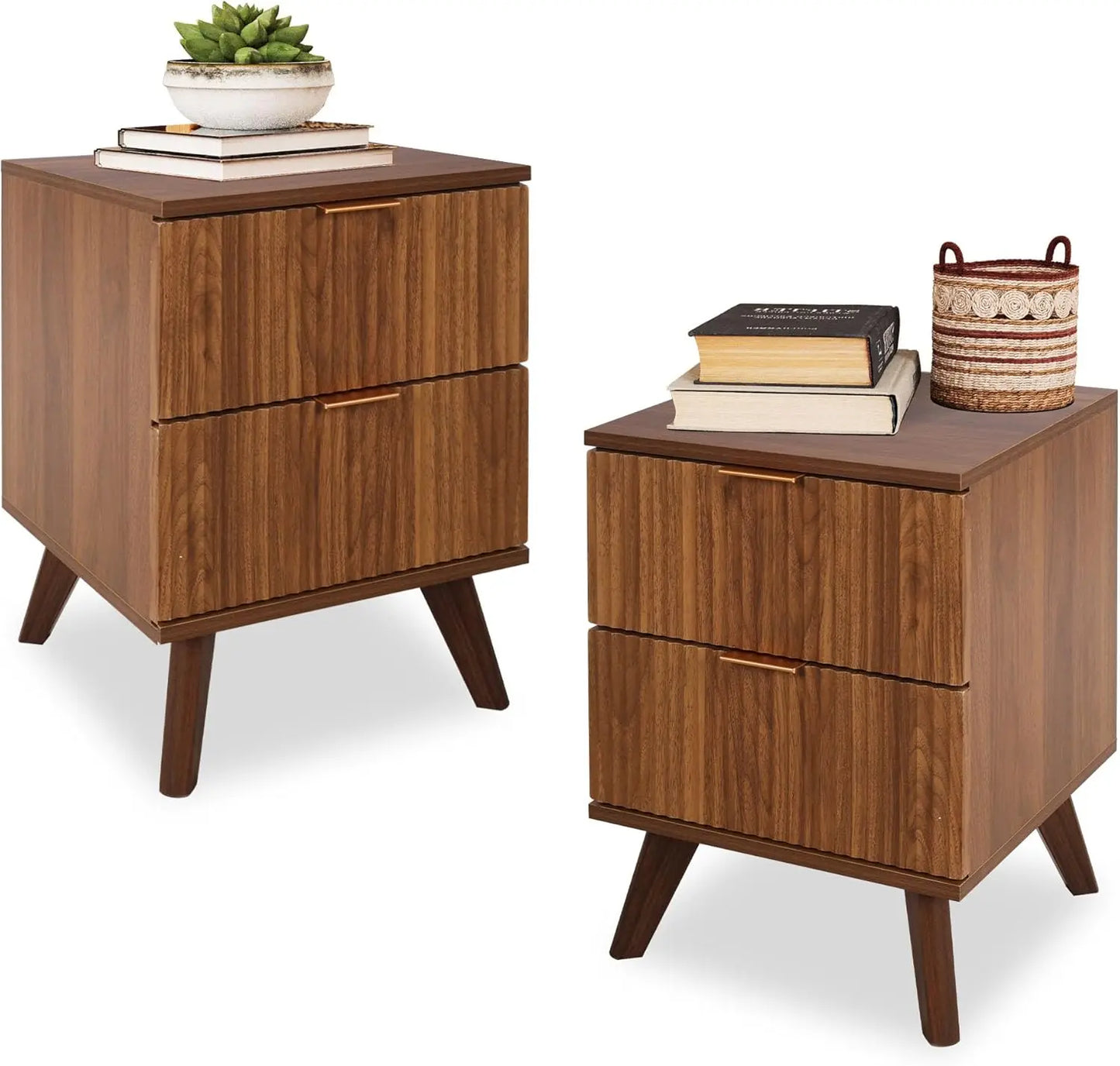 Drawer Fluted Nightstands Mid Century Modern Bedroom Table