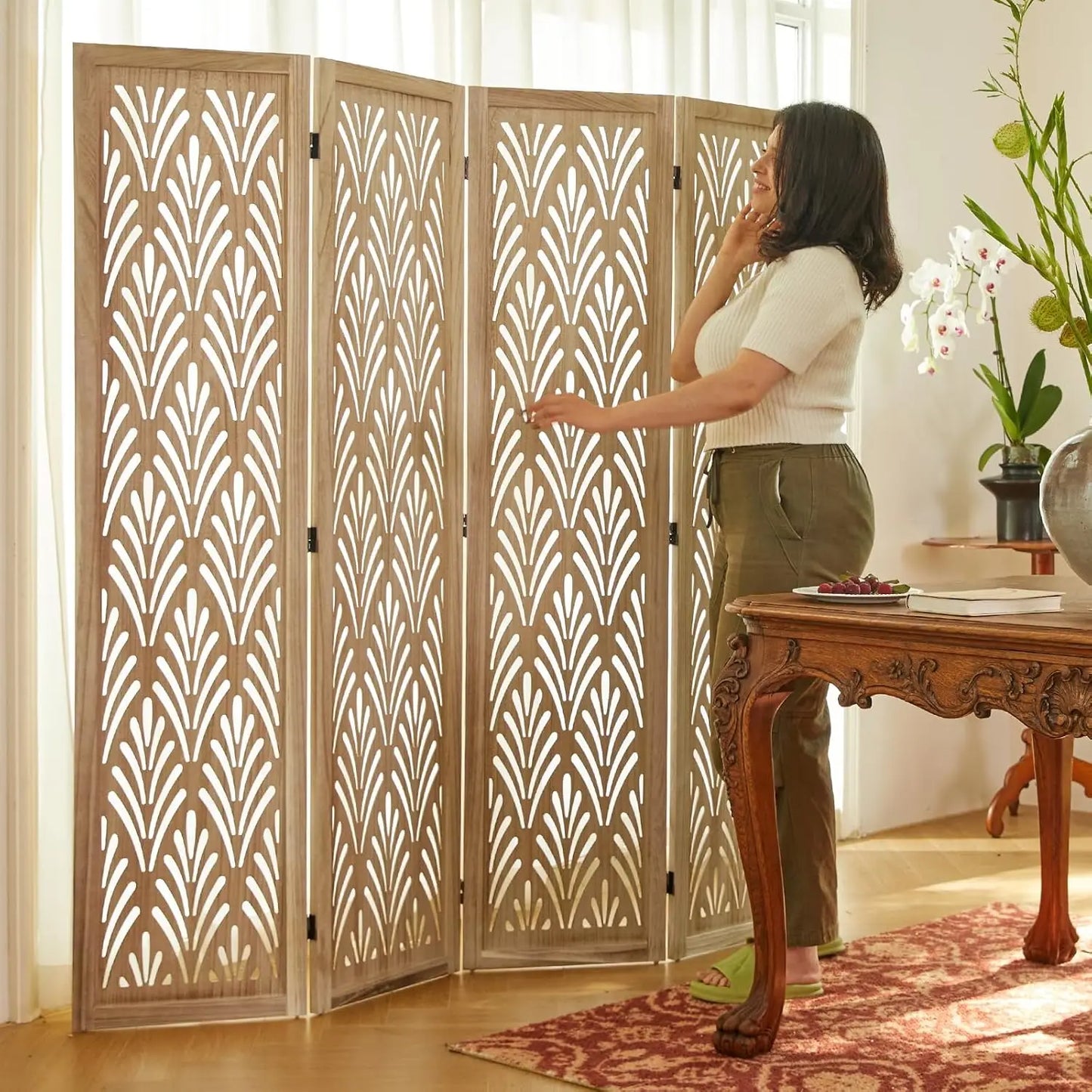 ZHUOTING Folding Wood Room Divider Screen for Home Office Garden