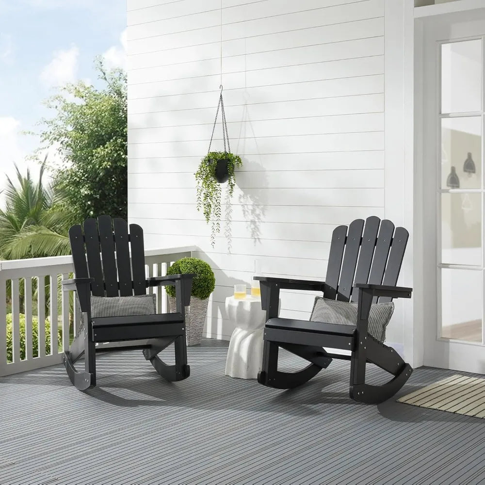 Outdoor Adirondack Patio Rocking Chairs Set Of 2 Black Poly Lumber