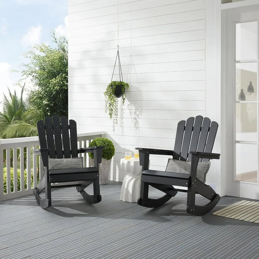 Outdoor Adirondack Patio Rocking Chairs Set Of 2 Black Poly Lumber