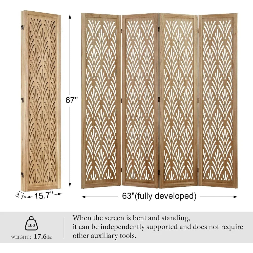 ZHUOTING Folding Wood Room Divider Screen for Home Office Garden