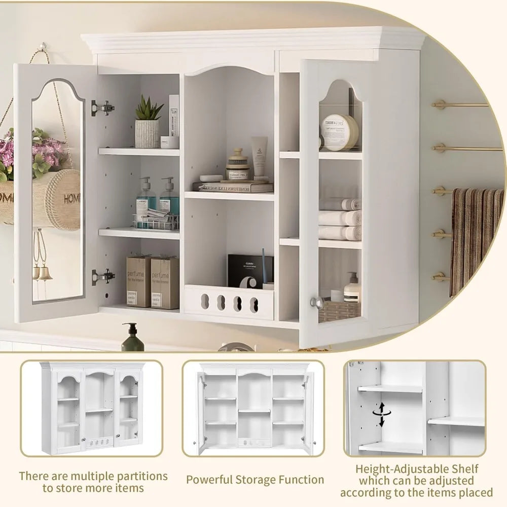 Medicine Cabinet Wall Mounted With Glass Doors And Shelves