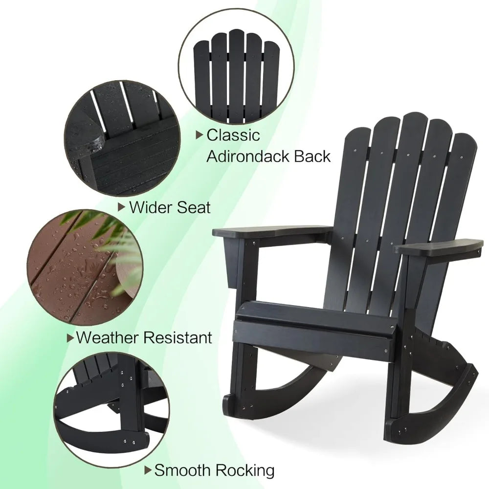Outdoor Adirondack Patio Rocking Chairs Set Of 2 Black Poly Lumber