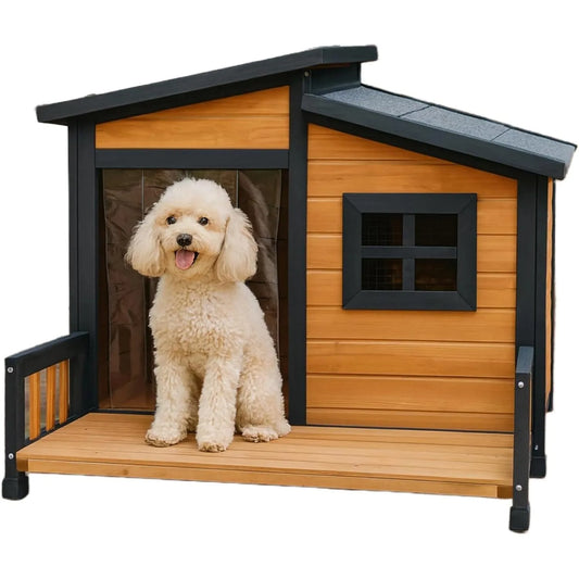 ZUIJI Outdoor Dog House Wood Insulated Elevated Pet Shelter
