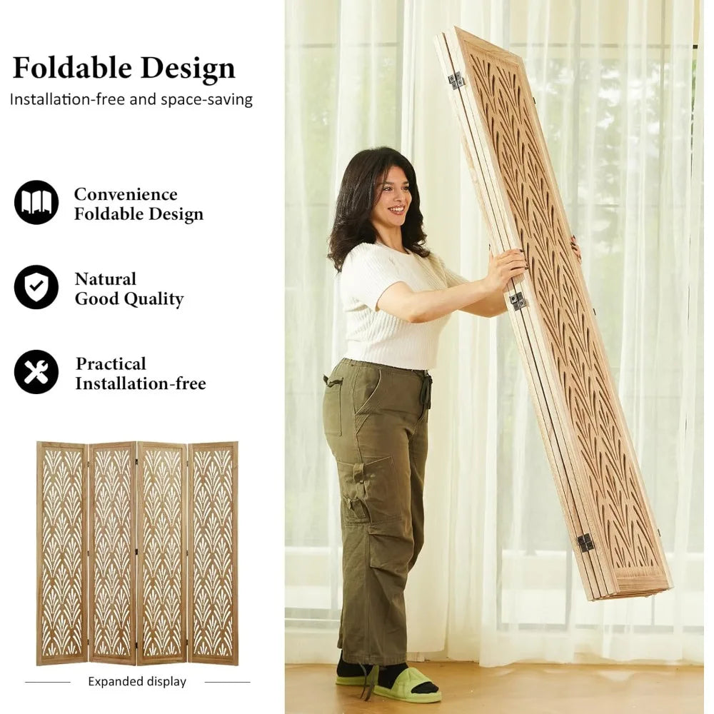 ZHUOTING Folding Wood Room Divider Screen for Home Office Garden