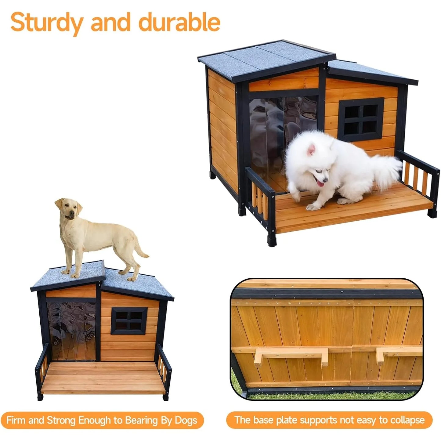 ZUIJI Outdoor Dog House Wood Insulated Elevated Pet Shelter