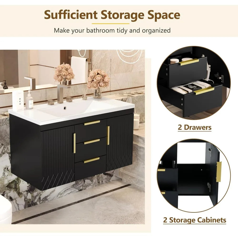 RBXC Wall Mounted Bathroom Vanity With Sink And Storage