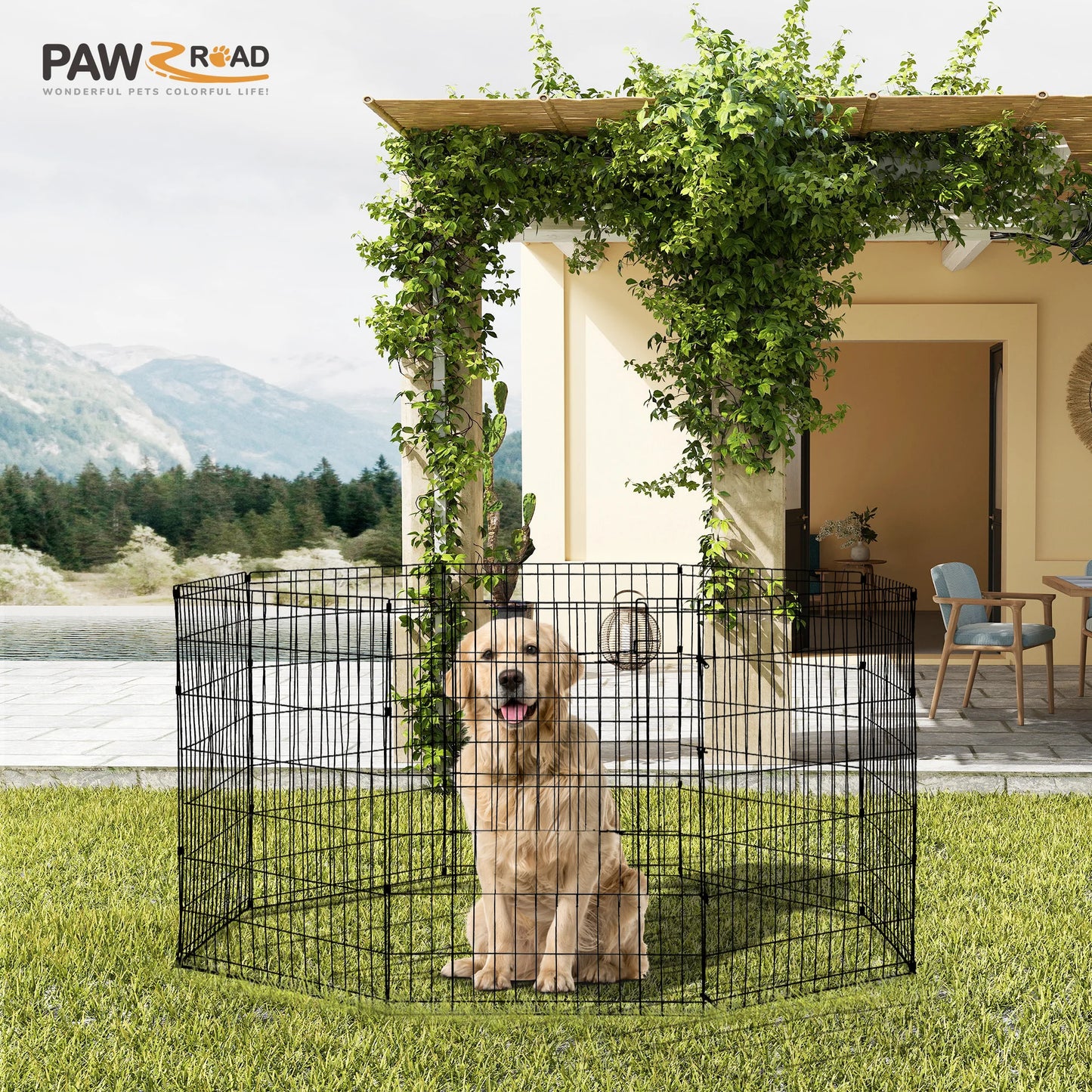 Foldable Metal Dog Playpen With Doors For Indoor Outdoor