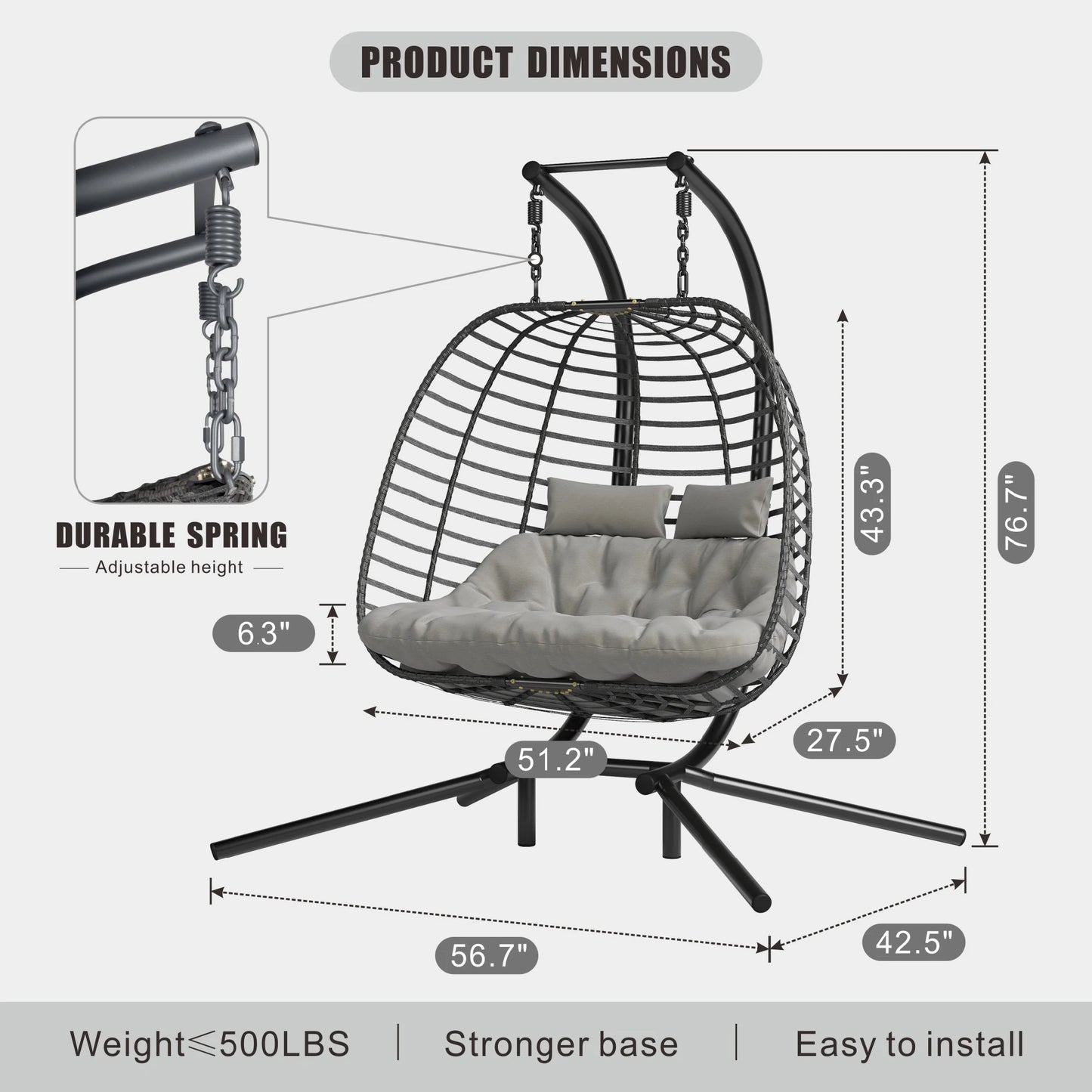 JDPAG Double Hanging Egg Chair With Stand Patio Hammock