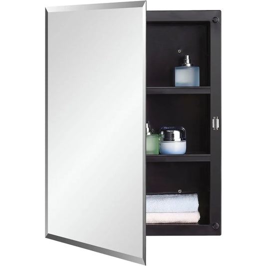 Plastic Bathroom Medicine Mirror Cabinet Beveled Edge Mount