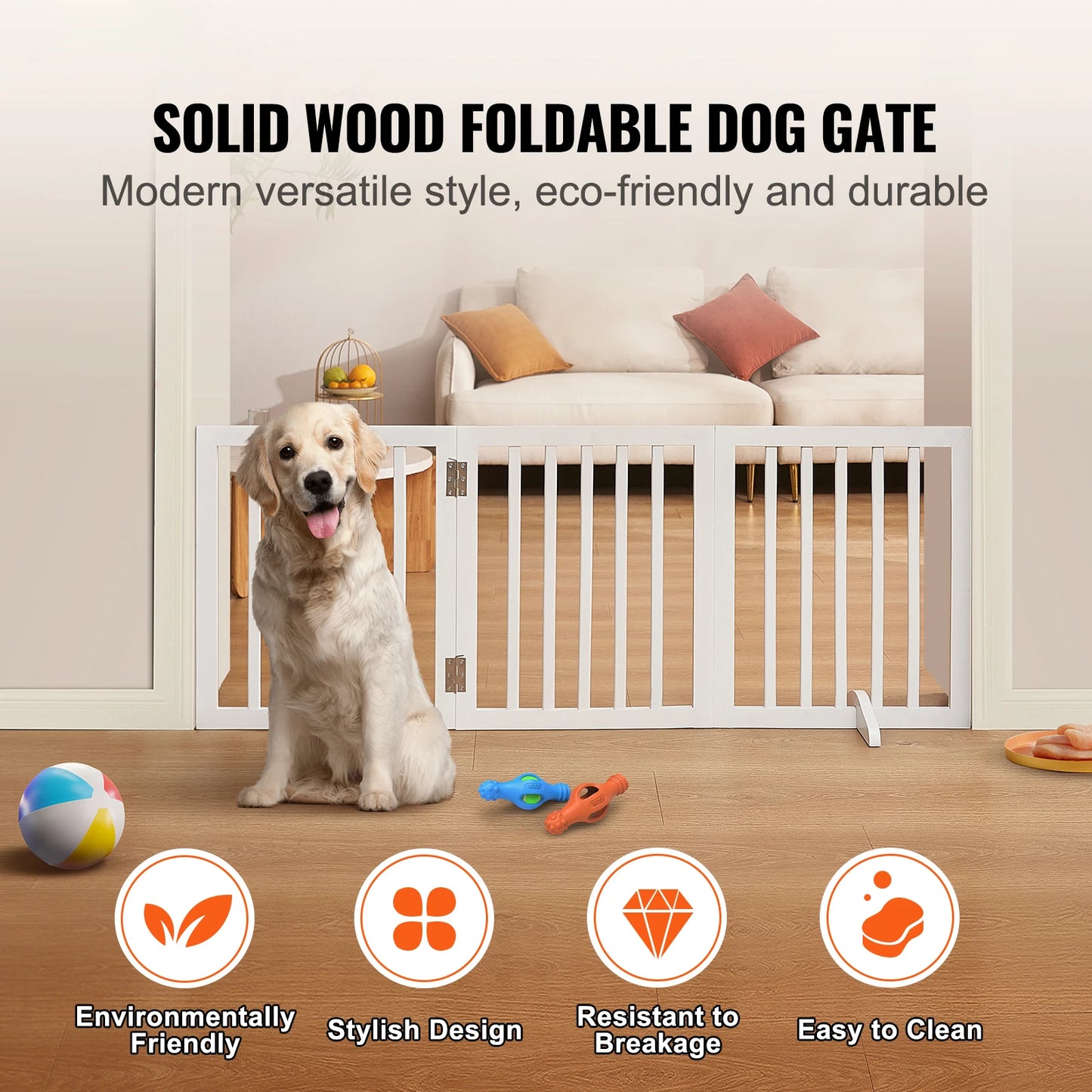 SucceBuy Free Standing Dog Gate 3 Panel Foldable Barrier