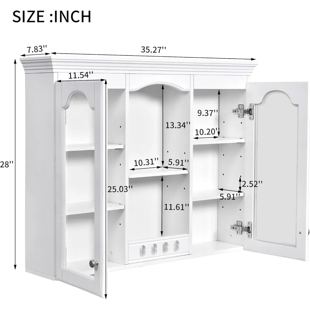 Medicine Cabinet Wall Mounted With Glass Doors And Shelves