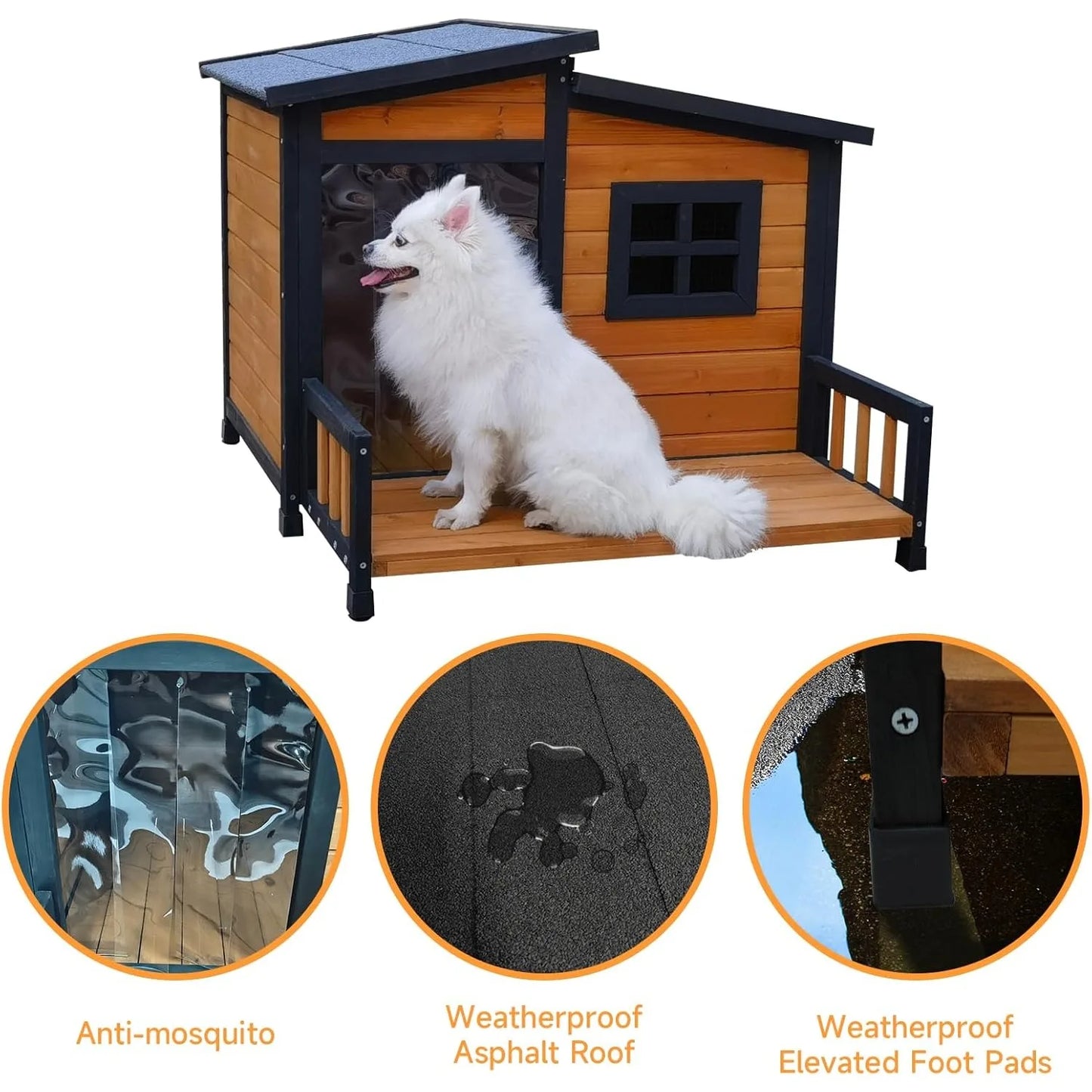ZUIJI Outdoor Dog House Wood Insulated Elevated Pet Shelter