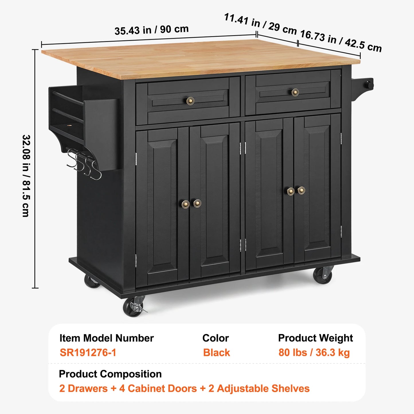 SucceBuy Kitchen Island Cart With Wood Top Storage Cabinet