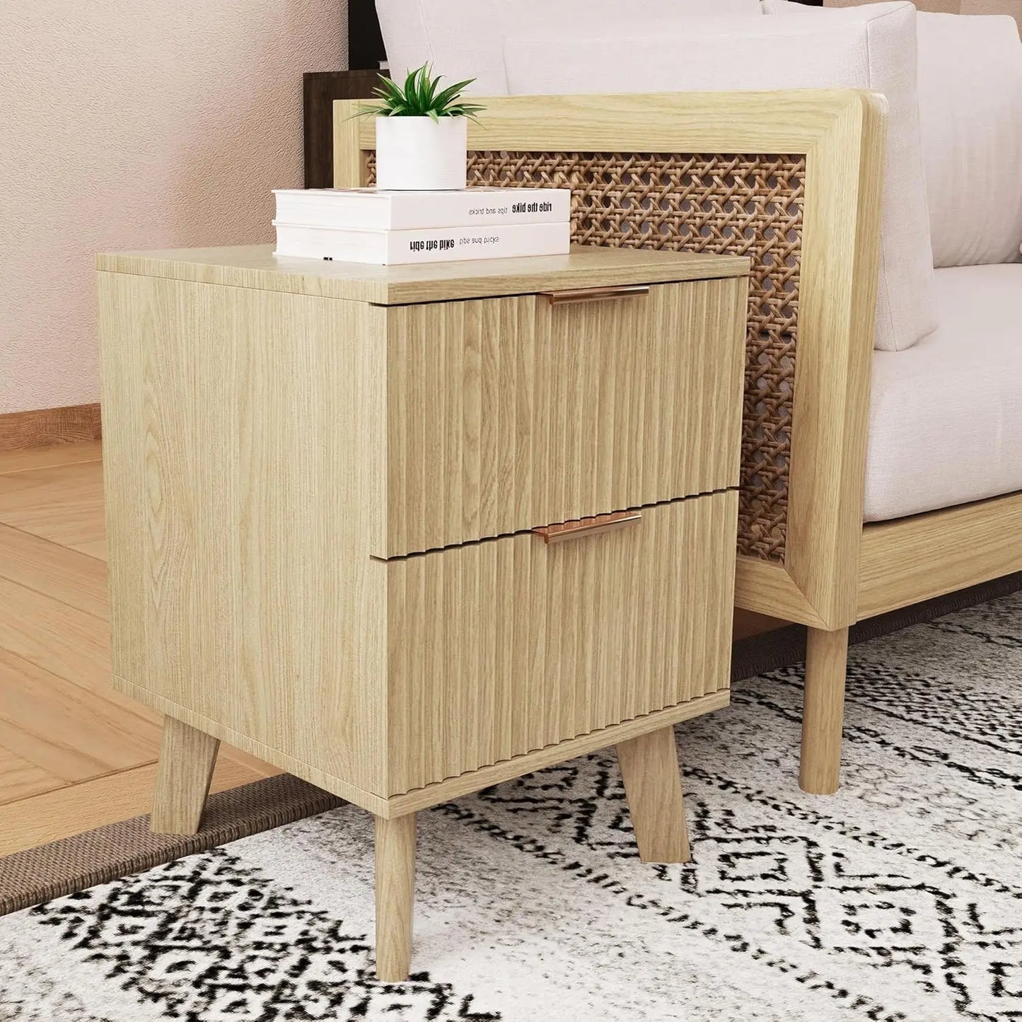 Drawer Fluted Nightstands Mid Century Modern Bedroom Table