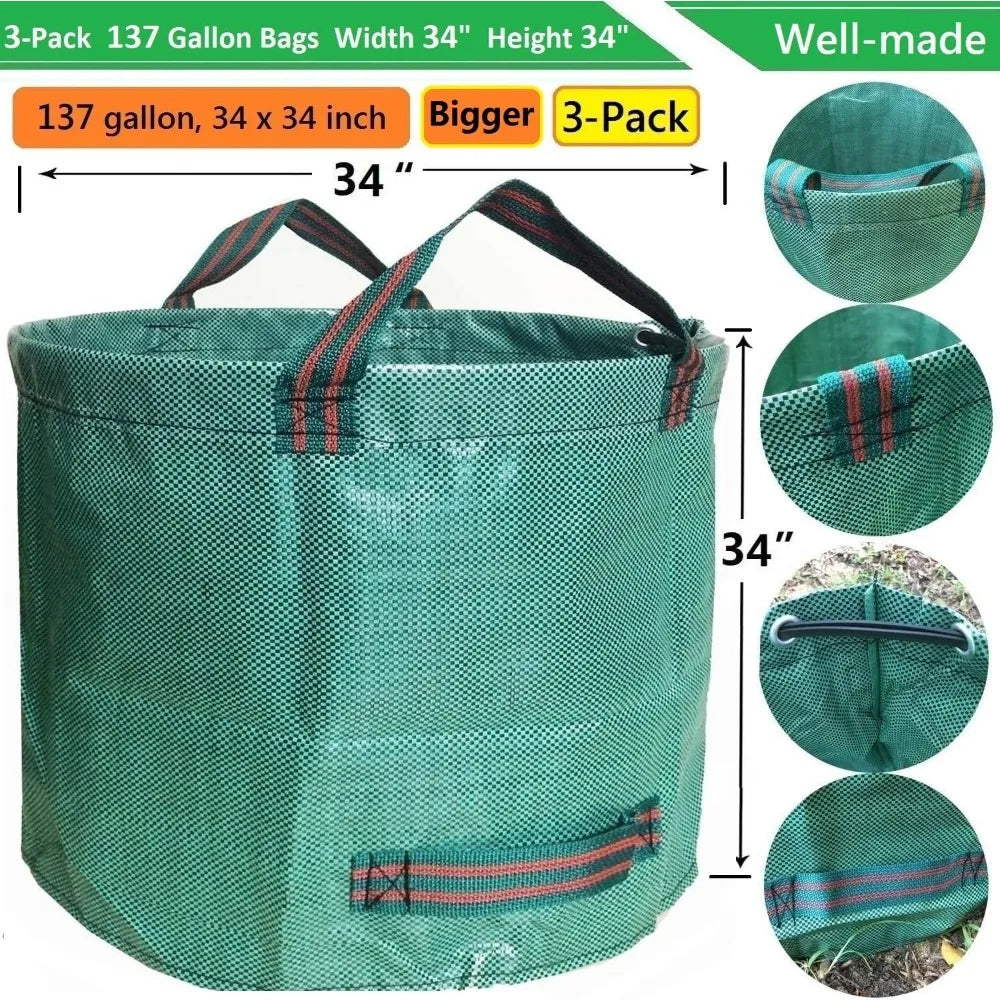 3 Pack 137 Gallon Lawn Garden Bags With Gloves Reusable
