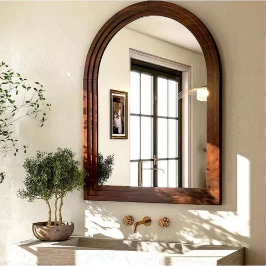 Hign-concerned Arched Mirror in Solid Acacia Wood Frame