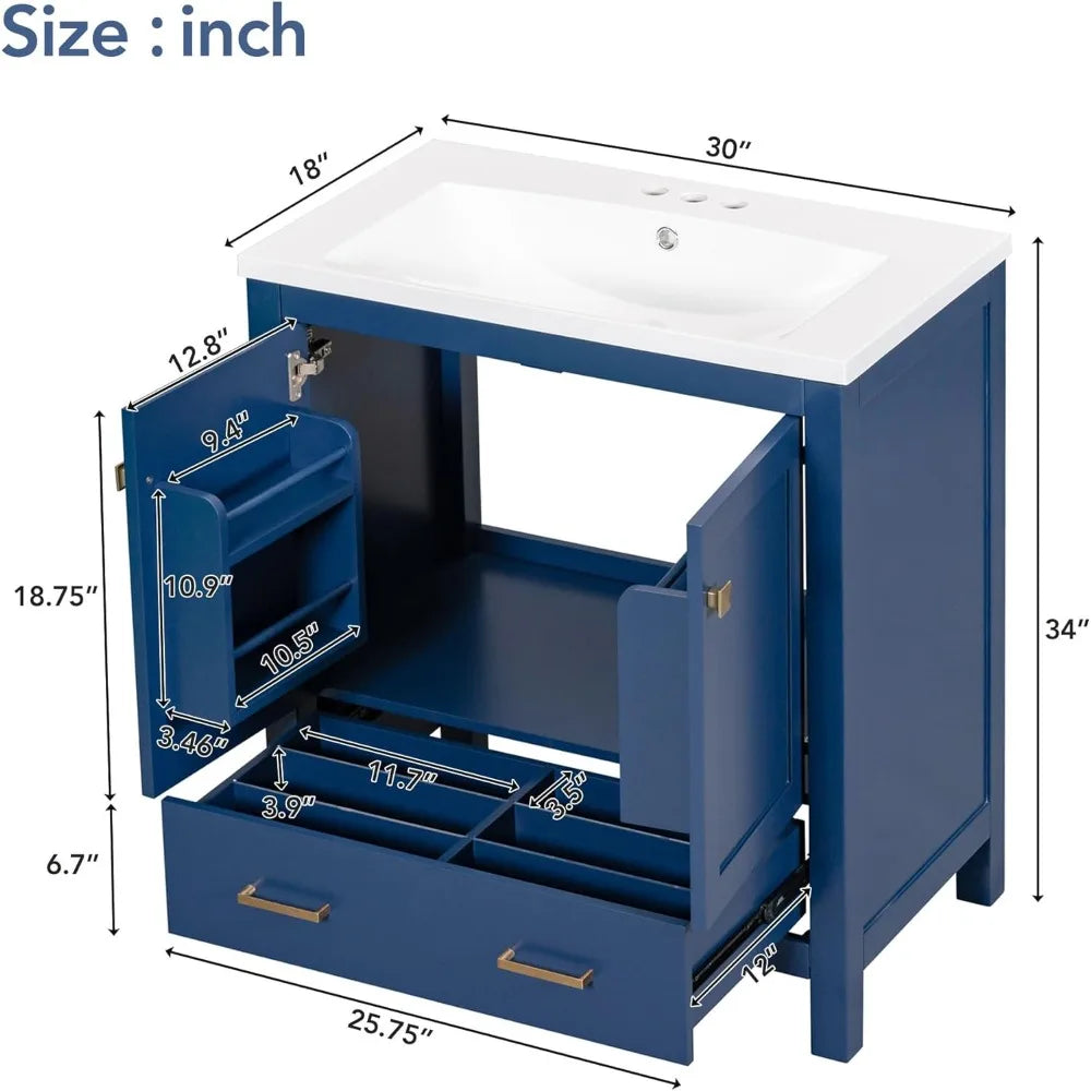 RBXC Modern Bathroom Vanity With Sink Wood Cabinet Doors