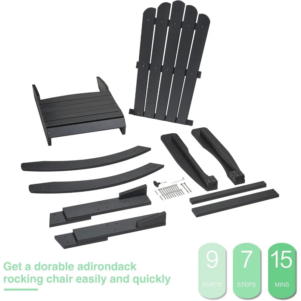 Outdoor Adirondack Patio Rocking Chairs Set Of 2 Black Poly Lumber