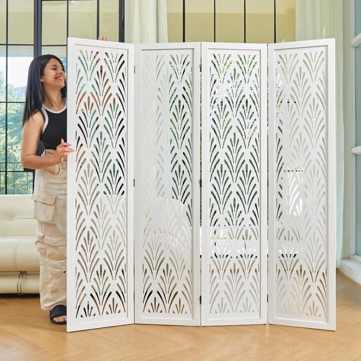 ZHUOTING Folding Wood Room Divider Screen for Home Office Garden
