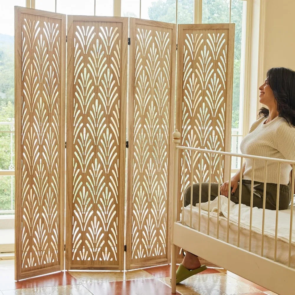 ZHUOTING Folding Wood Room Divider Screen for Home Office Garden