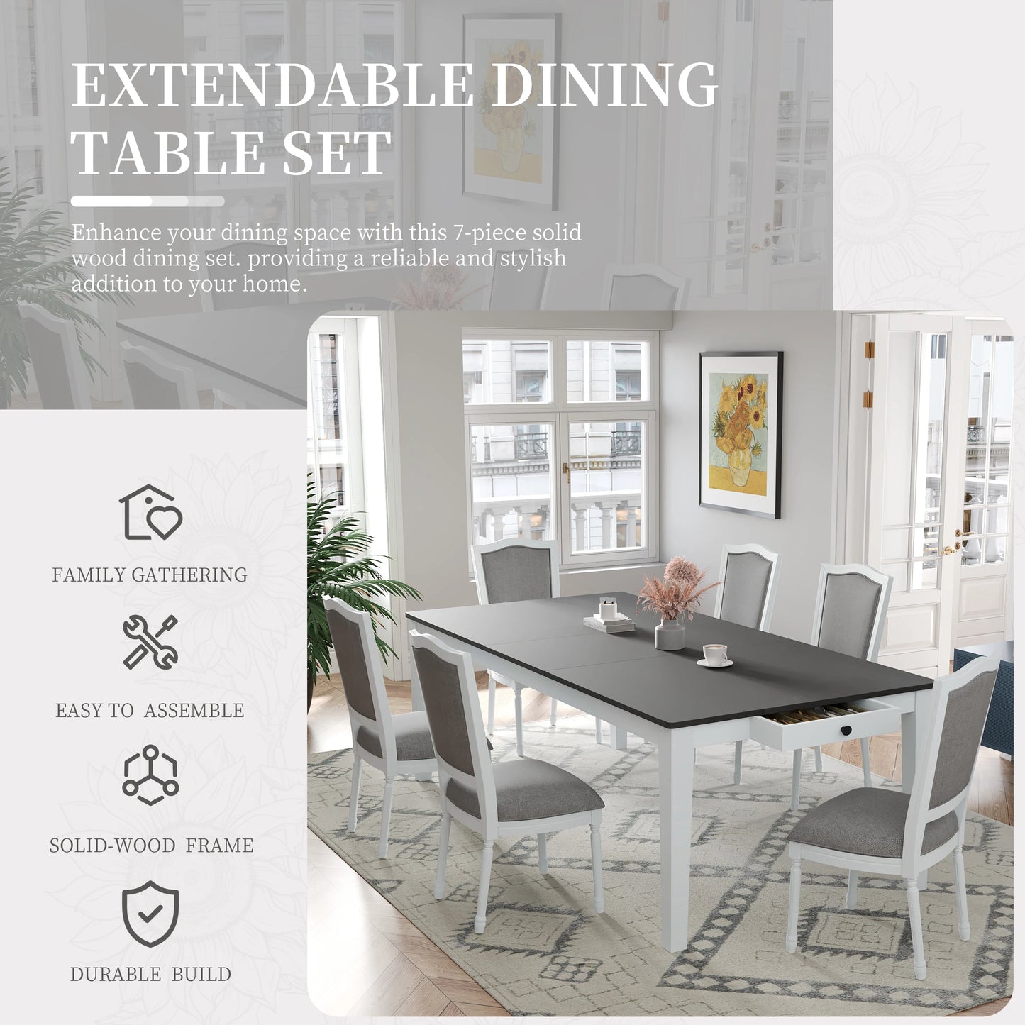 Wavesloop Rustic Seven Piece Extendable Dining Set Leaf