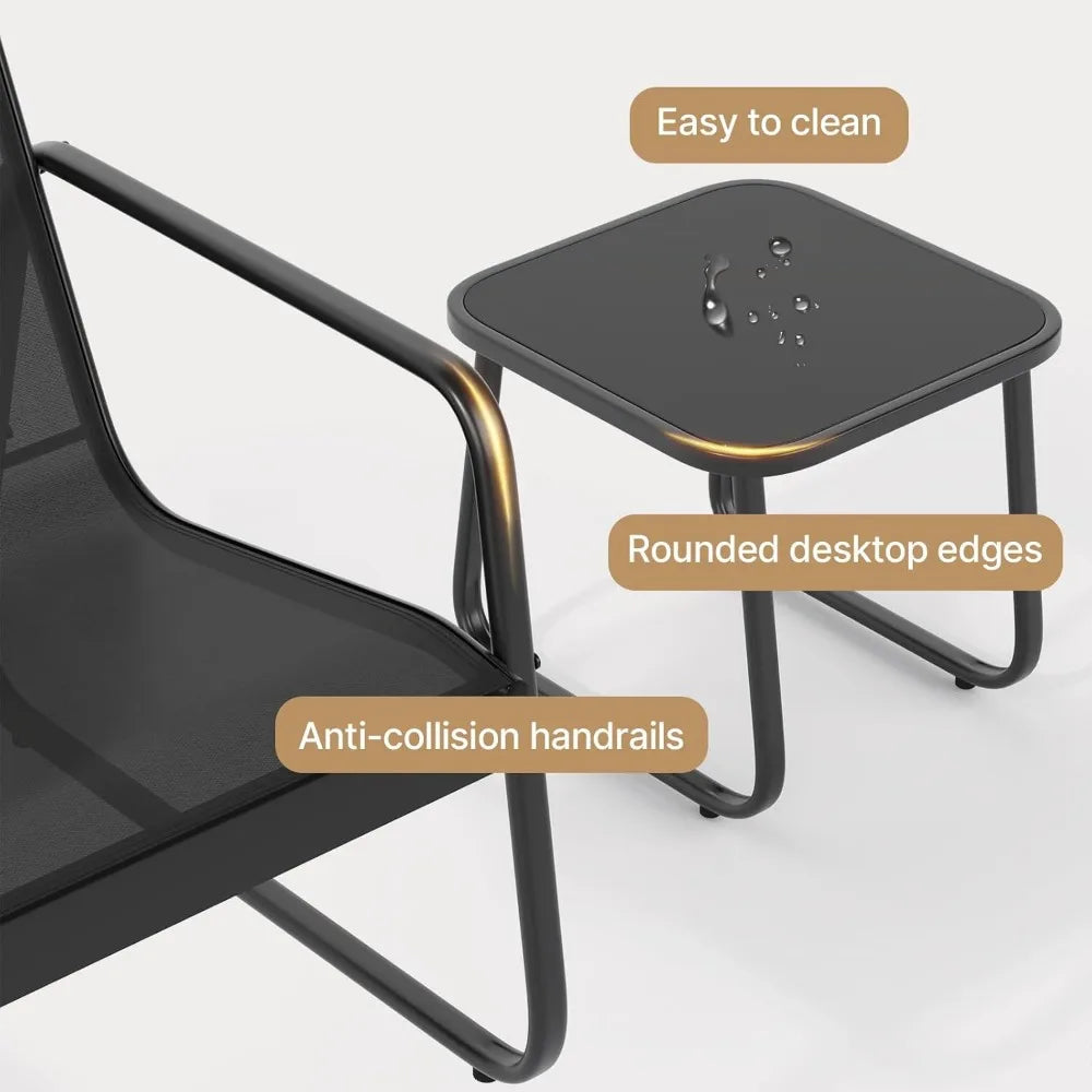 Outdoor Patio Chairs Set Of 2 With Glass Table Metal Frame