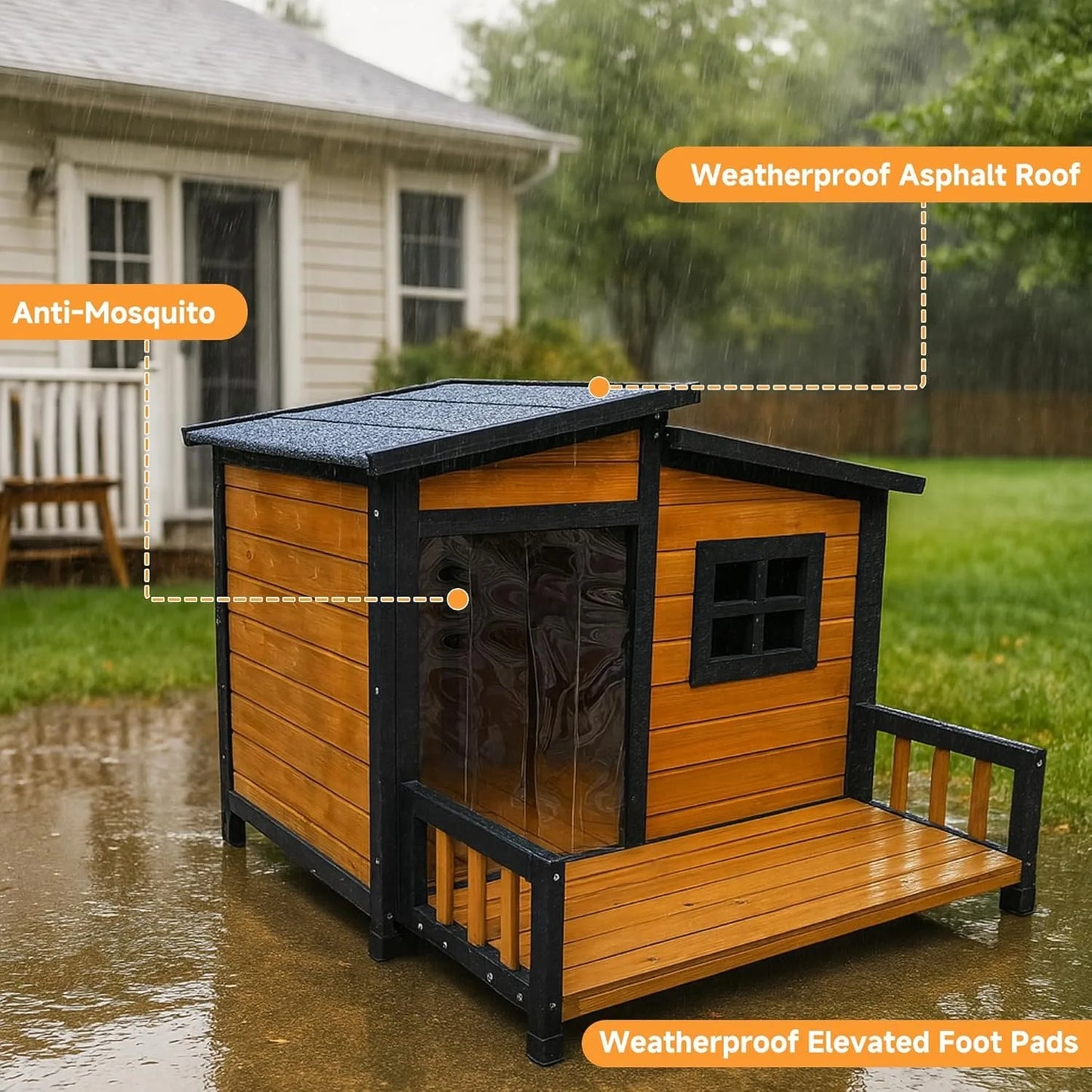 ZUIJI Outdoor Dog House Wood Insulated Elevated Pet Shelter