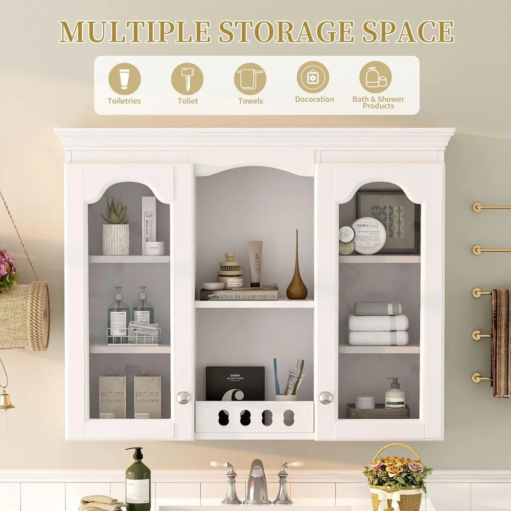 Medicine Cabinet Wall Mounted With Glass Doors And Shelves