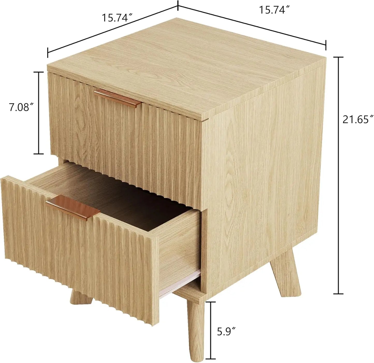 Drawer Fluted Nightstands Mid Century Modern Bedroom Table