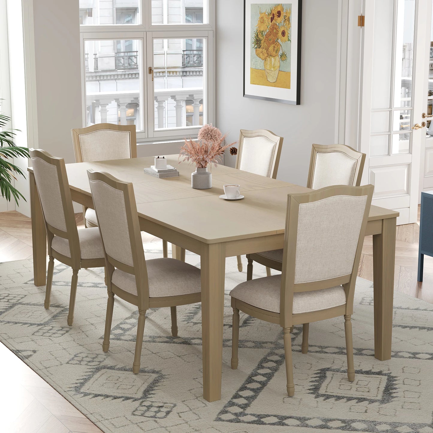 Wavesloop Rustic Seven Piece Extendable Dining Set Leaf
