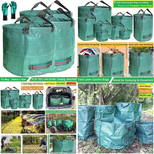 3 Pack 137 Gallon Lawn Garden Bags With Gloves Reusable